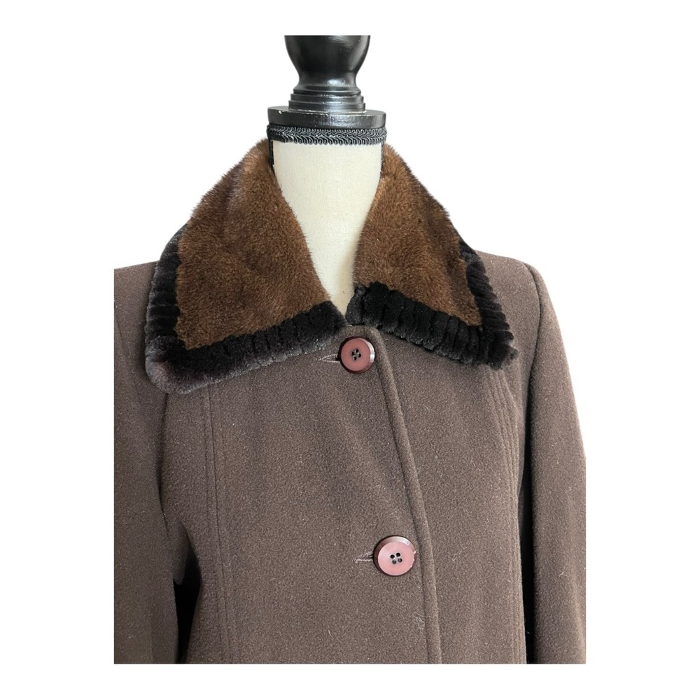 Vintage Elegant Brown Wool/Cashmere Coat With Luxurious Mahogany Mink Fur Collar - Picture 8 of 13